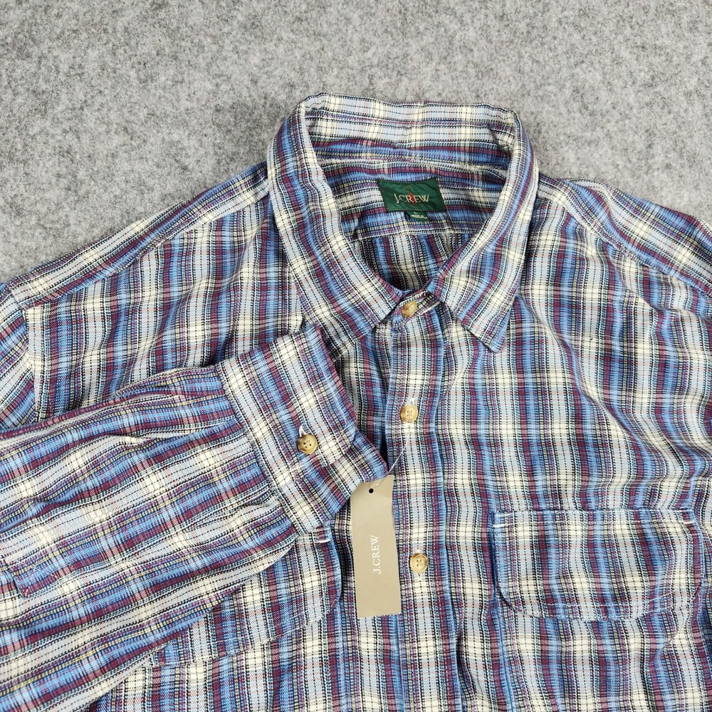 NWT J Crew Oarsman 2 Pocket Work Shirt Men L Blue Plaid Preppy Drapey Casual